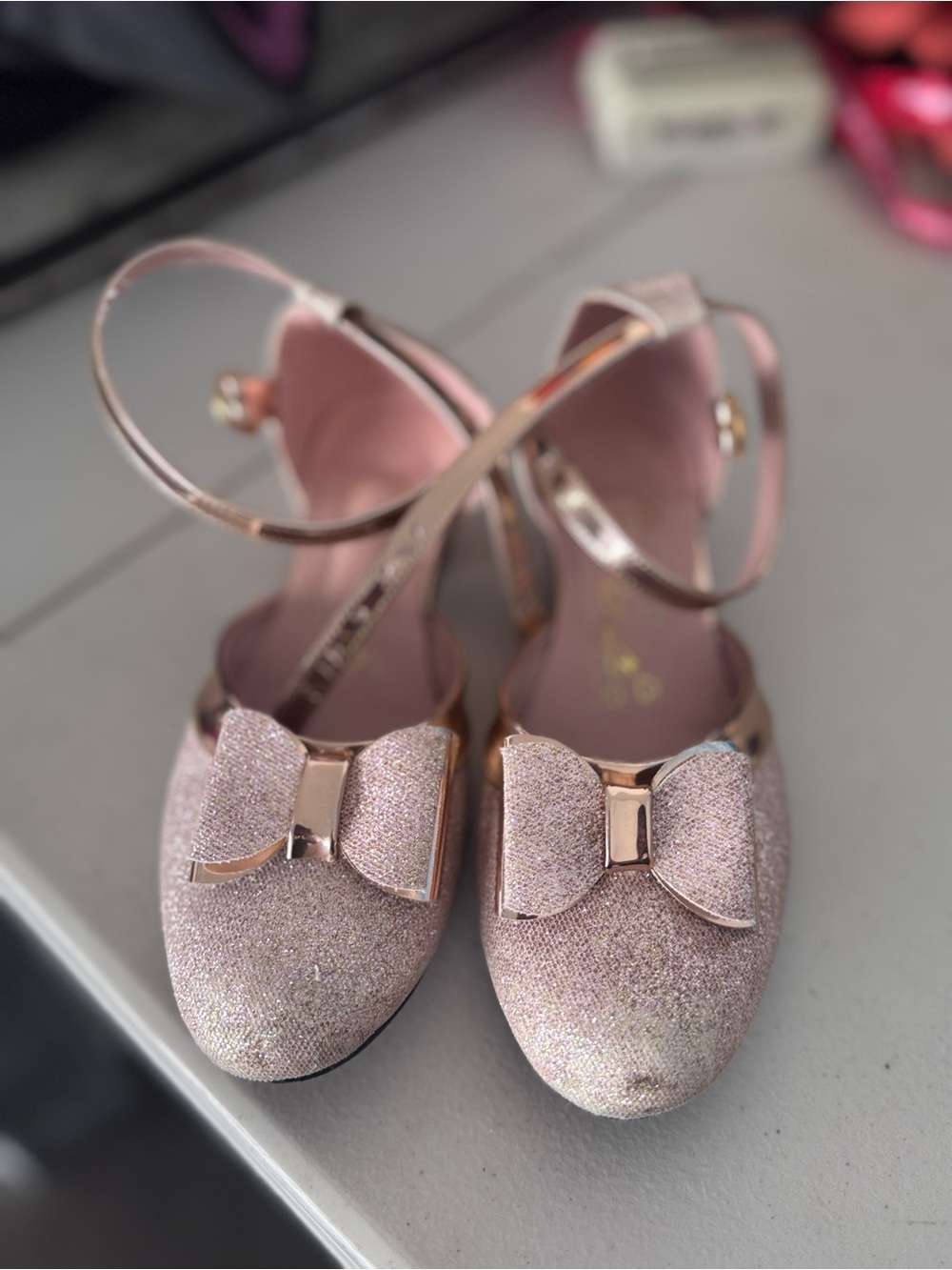 Girls Sparkle Bow Ankle-Strap Dress Shoes - Pink